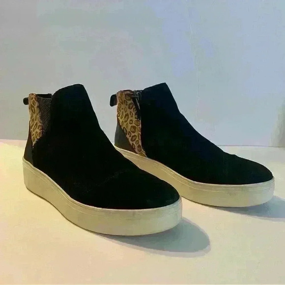 TOMS Jamie Platform High Top Sneaker Bootie Black Suede Leopard 9.5 - Picture 1 of 12